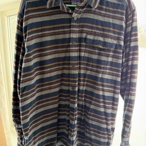 Patagonia Men's Striped Casual Button Down Shirt - Blue and Brown